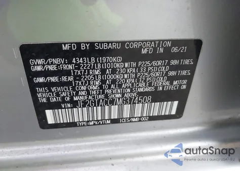2021 Subaru Crosstrek Premium from USA, damaged, VIN JF2GTACC7MG374508